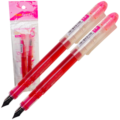 Set 2 stilouri de unica folosinta cu penita M, cerneala roz si corp transparent, 13.5 CM